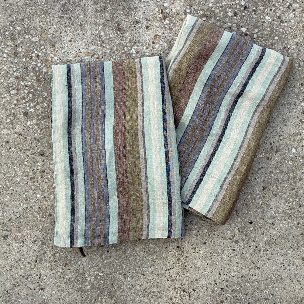 Pair of Pine Cone Hill 100% Linen Stripe Standard Shams! Never Used